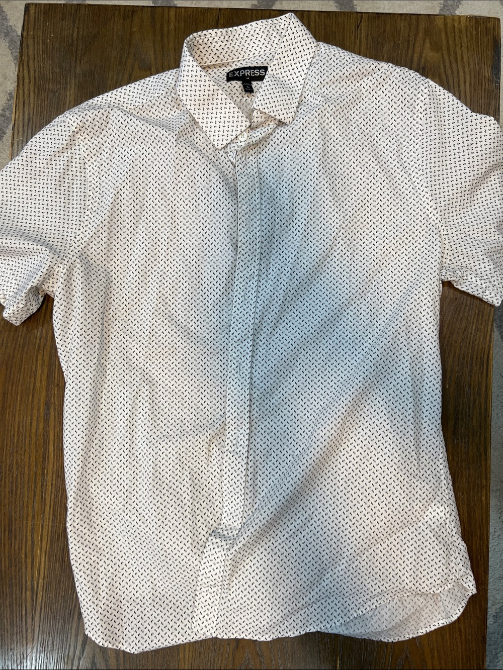 Express Men’s White Short-Sleeve Button-Down with Black Micro Pattern